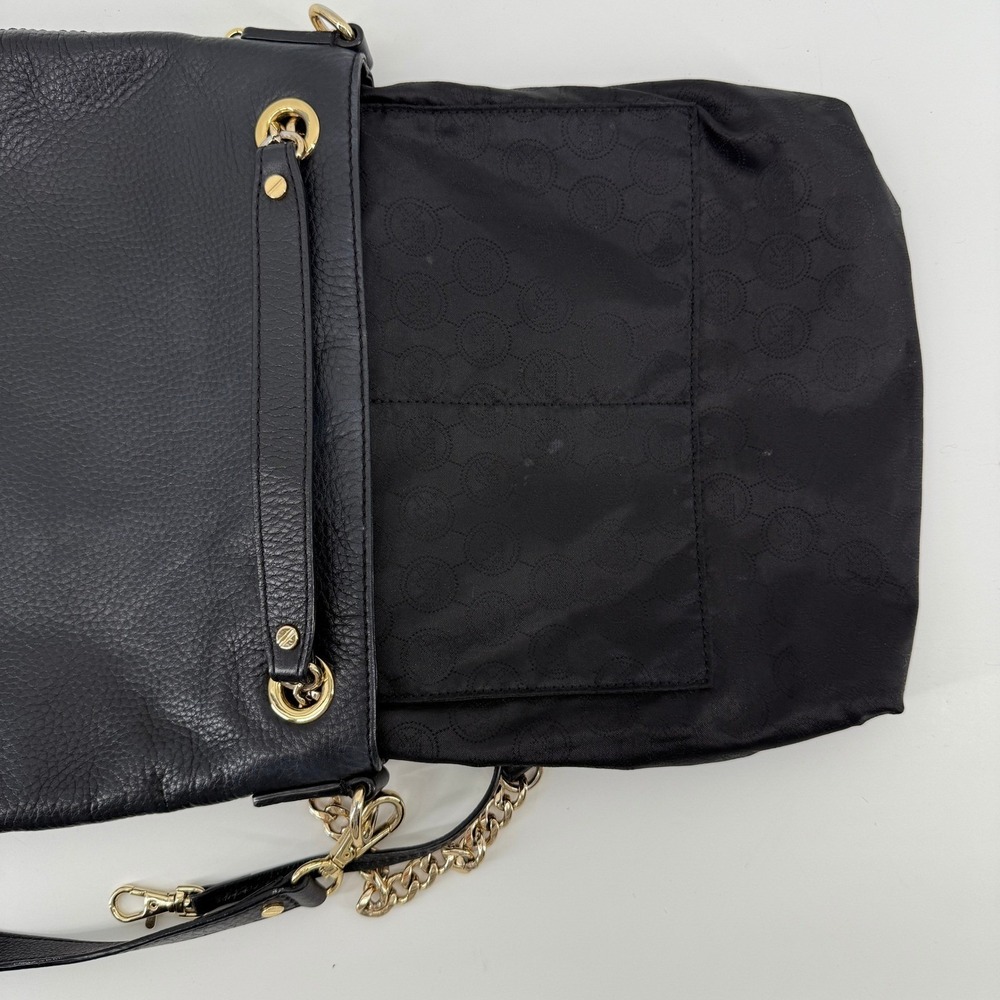 Michael Kors Black Pebbled Leather Chain Shoulder Tote Bag Crossbody Strap - Picture 11 of 16